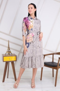 Gray Floral Pattern Dress