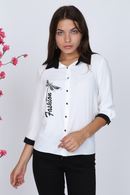 Butterfly Patterned White Blouse