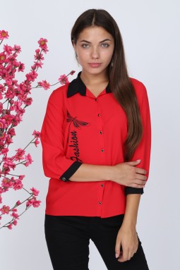 Butterfly Patterned Red Blouse