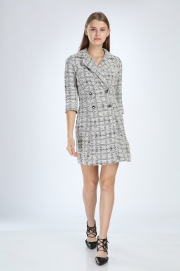 Knitted Fabric Collar White Dress