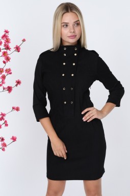 Black Button Velvet Dress