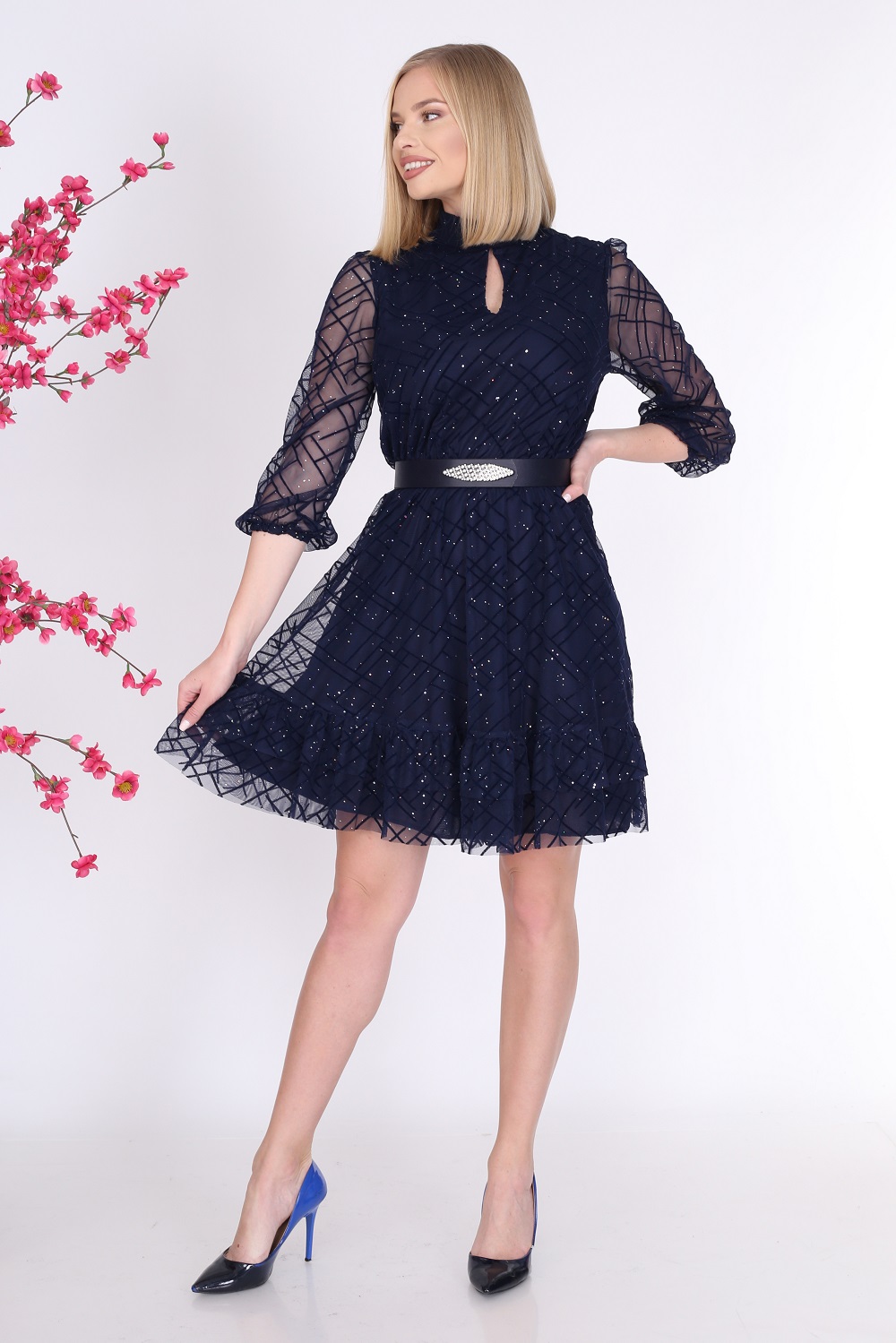 Silvery Dark Blue Color Tulle Dress